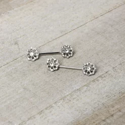 14 Gauge 9/16 Clear Gem Epic Fabulous Flower Barbell Nipple Ring Set -Body Jewelry Store 75540.otherimage3