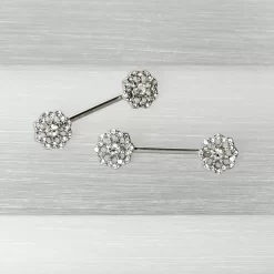 14 Gauge 9/16 Clear Gem Epic Fabulous Flower Barbell Nipple Ring Set -Body Jewelry Store 75540.otherimage4