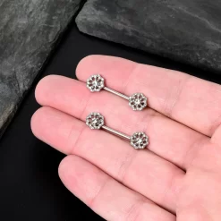 14 Gauge 9/16 Clear Gem Epic Fabulous Flower Barbell Nipple Ring Set -Body Jewelry Store 75540.otherimage6