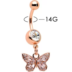 Clear Gem Rose Gold Tone Baroque Butterfly Rococo Dangle Belly Ring -Body Jewelry Store 75551.otherimage2