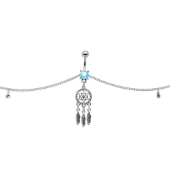 Clear Aurora Gem Southwest Dreamcatcher Dangle Belly Ring Belly Chain
