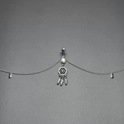 Clear Aurora Gem Southwest Dreamcatcher Dangle Belly Ring Belly Chain -Body Jewelry Store 75642.otherimage3