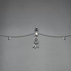 Clear Aurora Gem Southwest Dreamcatcher Dangle Belly Ring Belly Chain -Body Jewelry Store 75642.otherimage4