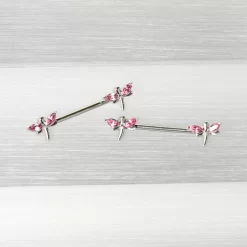 14 Gauge 5/8 Pink Gem Simple Styled Dragonfly Barbell Nipple Ring Set 12 14 Gauge 5/8 Pink Gem Simple Styled Dragonfly Barbell Nipple Ring Set -Body Jewelry Store 75655 PK.otherimage4