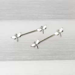 14 Gauge 5/8 White Faux Opal Styled Dragonfly Barbell Nipple Ring Set -Body Jewelry Store 75655 WH.otherimage4