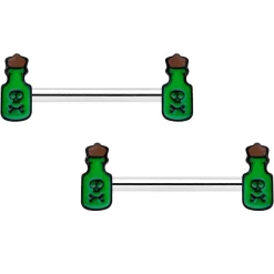 14 Gauge 9/16 Poison Green Bottle Glow In Dark Barbell Nipple Ring Set