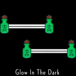 14 Gauge 9/16 Poison Green Bottle Glow In Dark Barbell Nipple Ring Set -Body Jewelry Store 75670.otherimage2
