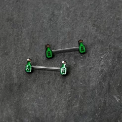 14 Gauge 9/16 Poison Green Bottle Glow In Dark Barbell Nipple Ring Set -Body Jewelry Store 75670.otherimage4