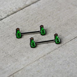 14 Gauge 9/16 Poison Green Bottle Glow In Dark Barbell Nipple Ring Set -Body Jewelry Store 75670.otherimage5