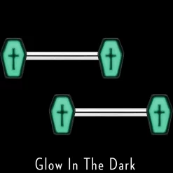 14 Gauge 9/16 Creepy Coffin Lt Purple Glow In The Dark Nipple Ring Set -Body Jewelry Store 75671.otherimage2