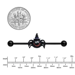 14 Gauge Black Halloween Smiling Witch Spider Industrial Barbell 38mm -Body Jewelry Store 75689.otherimage2