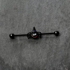14 Gauge Black Halloween Smiling Witch Spider Industrial Barbell 38mm -Body Jewelry Store 75689.otherimage3