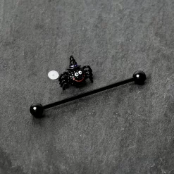 14 Gauge Black Halloween Smiling Witch Spider Industrial Barbell 38mm -Body Jewelry Store 75689.otherimage4