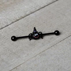 14 Gauge Black Halloween Smiling Witch Spider Industrial Barbell 38mm -Body Jewelry Store 75689.otherimage5