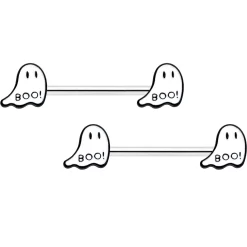 14 Gauge 9/16 Halloween Ghost Glow In The Dark Barbell Nipple Ring Set