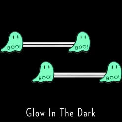 14 Gauge 9/16 Halloween Ghost Glow In The Dark Barbell Nipple Ring Set -Body Jewelry Store 75711.otherimage2