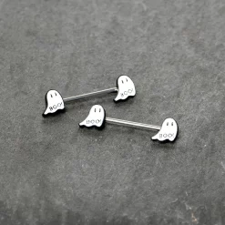 14 Gauge 9/16 Halloween Ghost Glow In The Dark Barbell Nipple Ring Set -Body Jewelry Store 75711.otherimage4