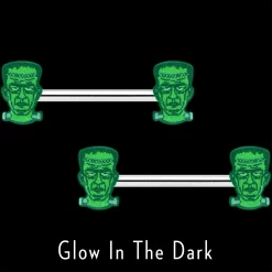 14 Gauge 9/16 Frankenstein Head Green Glow In The Dark Nipple Ring Set 10 14 Gauge 9/16 Frankenstein Head Green Glow In The Dark Nipple Ring Set -Body Jewelry Store 75712.otherimage2