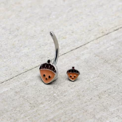 Autumn Acorn Face Brown Fall Double Mount Belly Ring -Body Jewelry Store 75727.otherimage5