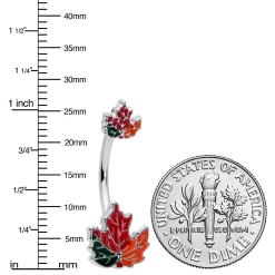 Autumn Tricolor Maple Leaves Red Green Orange Double Mount Belly Ring -Body Jewelry Store 75728.otherimage2