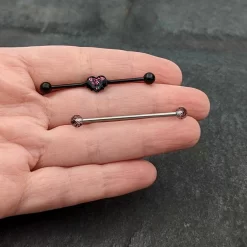 Gaby 14 Gauge Black Bat Heart Halloween Clear Industrial Barbell 38mm Set Of 2 -Body Jewelry Store 75790.otherimage7