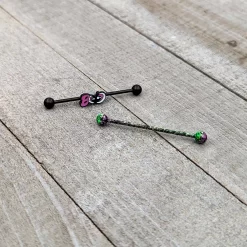 Gaby 14 Gauge Black Halloween Pink Boo Green Industrial Barbell 38mm Set Of 2 -Body Jewelry Store 75795.otherimage5
