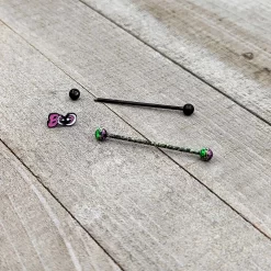 Gaby 14 Gauge Black Halloween Pink Boo Green Industrial Barbell 38mm Set Of 2 -Body Jewelry Store 75795.otherimage6