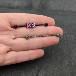 Gaby 14 Gauge Black Halloween Pink Boo Green Industrial Barbell 38mm Set Of 2 -Body Jewelry Store 75795.otherimage7