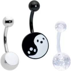 Gaby Black Yin Yang Ghost Glow In Dark Halloween Clear Belly Ring Set Of 3