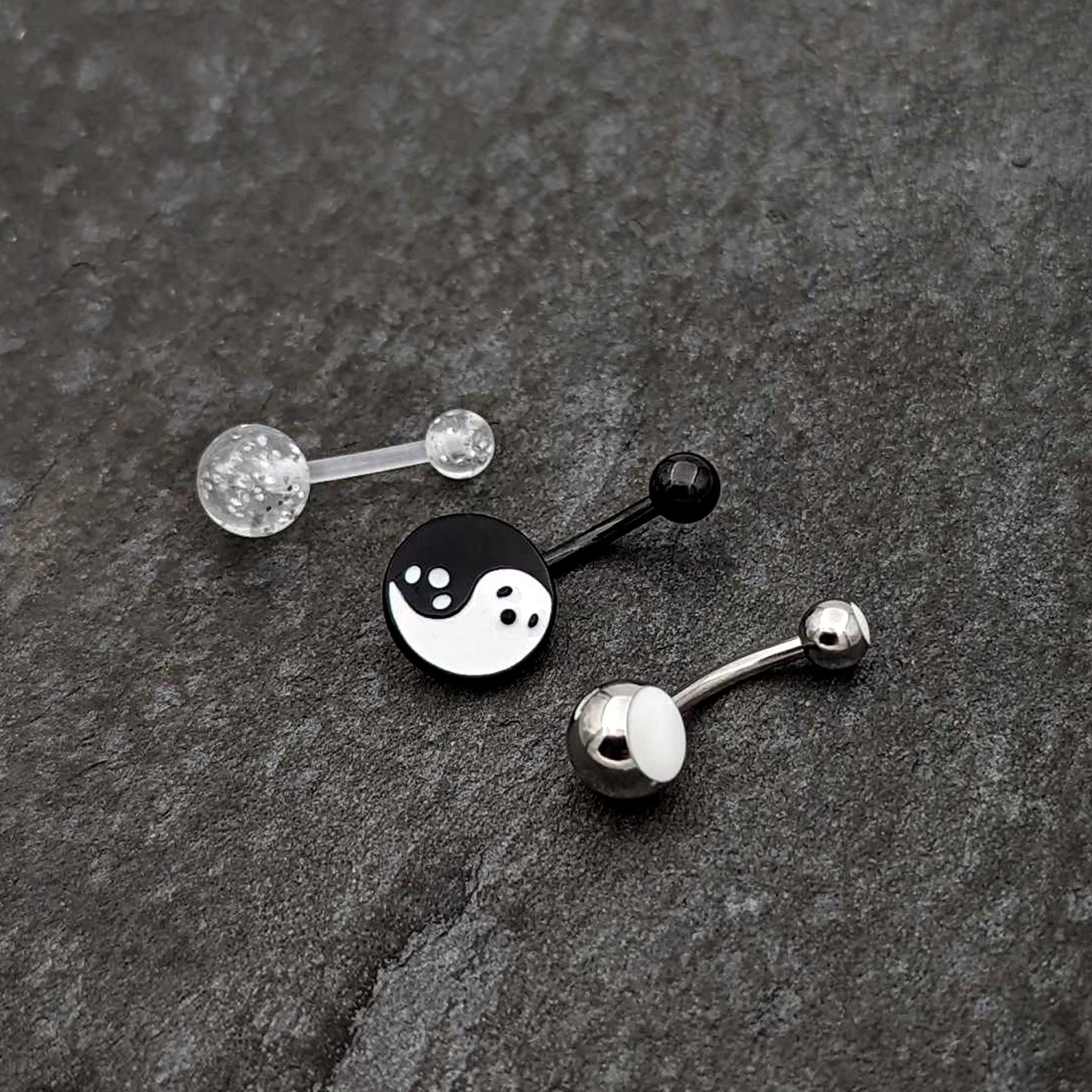 Gaby Black Yin Yang Ghost Glow In Dark Halloween Clear Belly Ring Set Of 3 6 Gaby Black Yin Yang Ghost Glow In Dark Halloween Clear Belly Ring Set Of 3 - Image 6