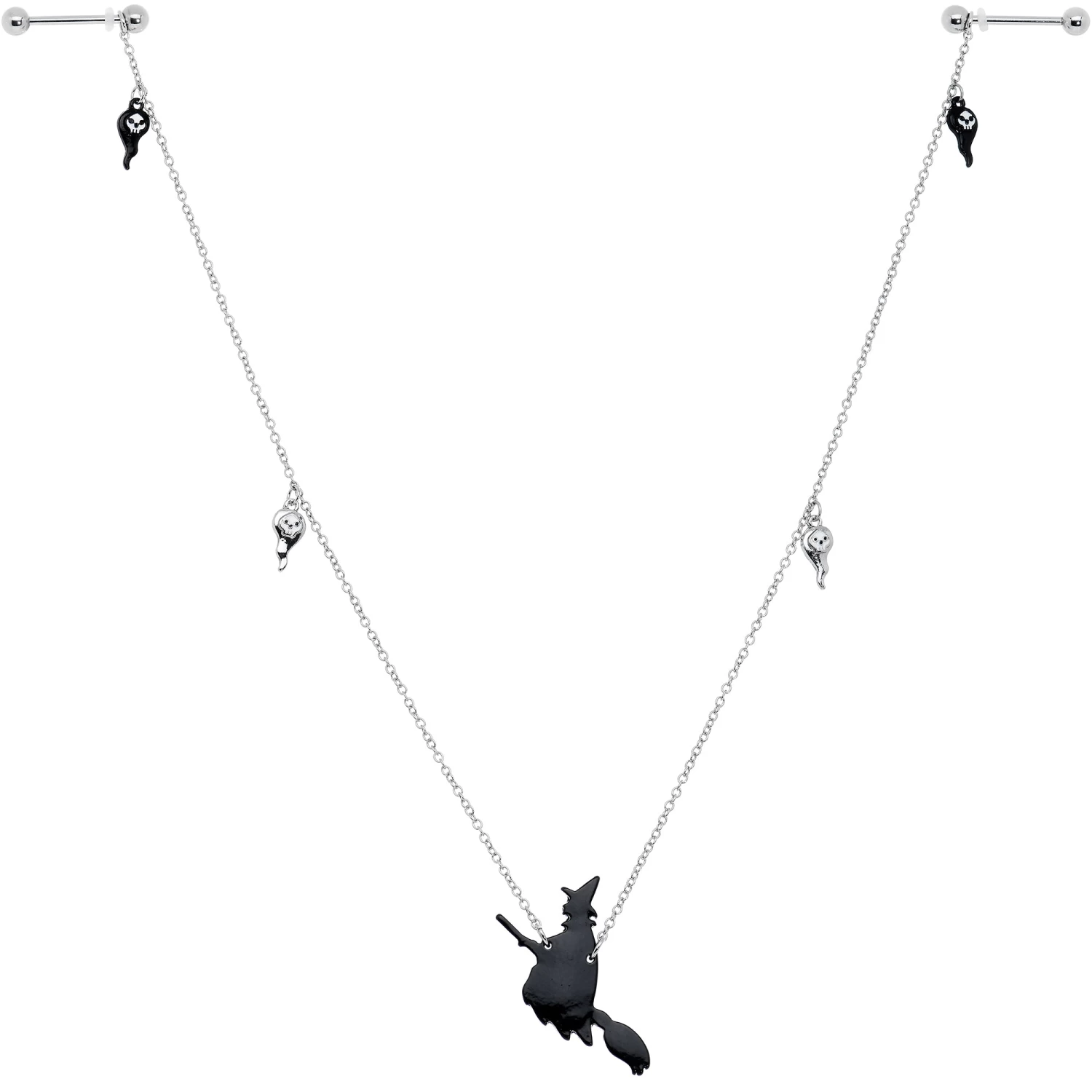 14 Gauge 9/16 Creepy Ghosts Witch Halloween Dangle Nipple Chain Set 1 14 Gauge 9/16 Creepy Ghosts Witch Halloween Dangle Nipple Chain Set