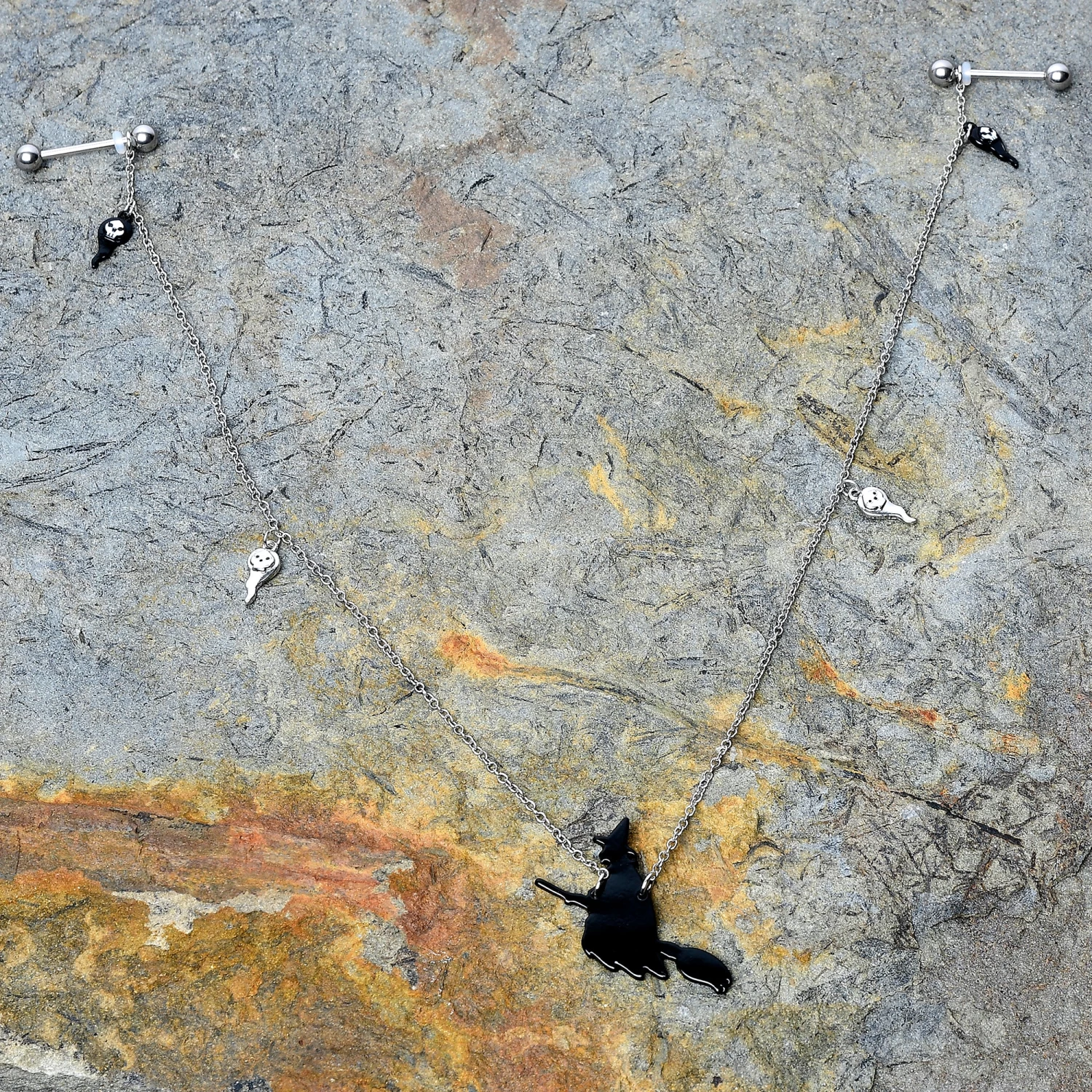 14 Gauge 9/16 Creepy Ghosts Witch Halloween Dangle Nipple Chain Set 2 14 Gauge 9/16 Creepy Ghosts Witch Halloween Dangle Nipple Chain Set - Image 2