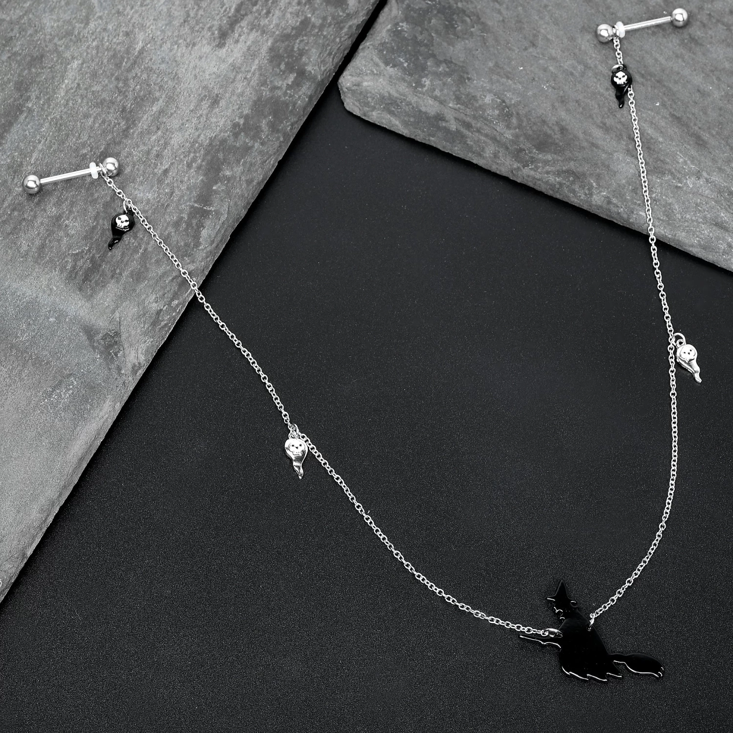 14 Gauge 9/16 Creepy Ghosts Witch Halloween Dangle Nipple Chain Set 3 14 Gauge 9/16 Creepy Ghosts Witch Halloween Dangle Nipple Chain Set - Image 3