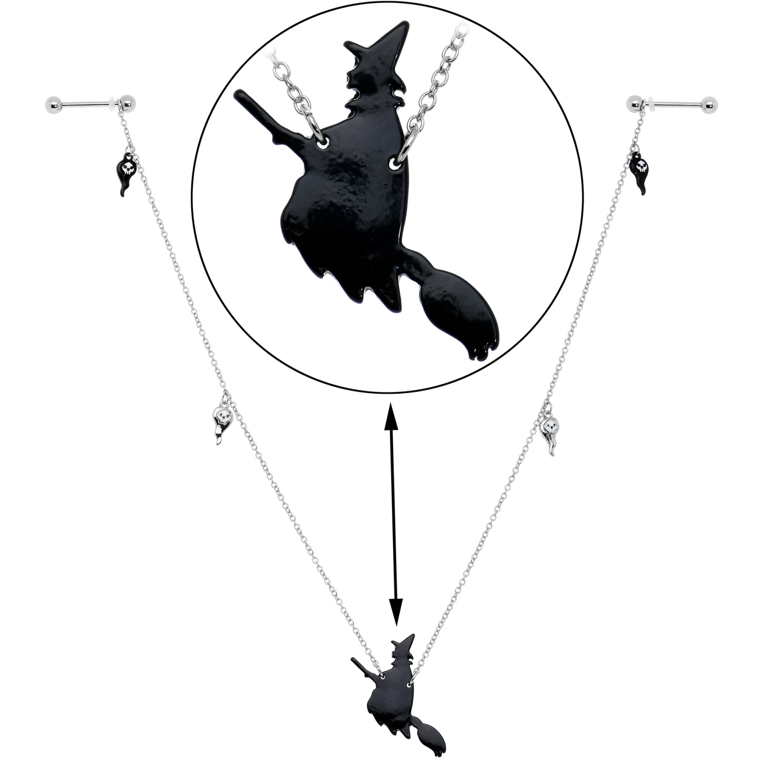 14 Gauge 9/16 Creepy Ghosts Witch Halloween Dangle Nipple Chain Set 4 14 Gauge 9/16 Creepy Ghosts Witch Halloween Dangle Nipple Chain Set - Image 4