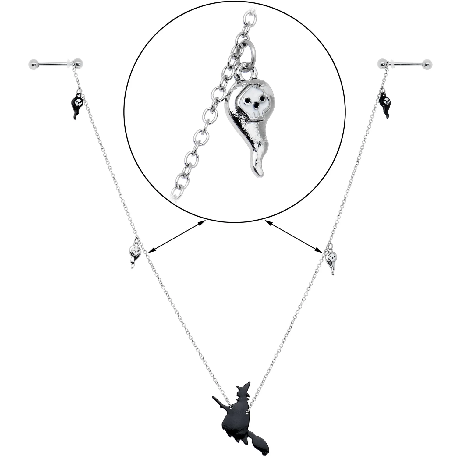 14 Gauge 9/16 Creepy Ghosts Witch Halloween Dangle Nipple Chain Set 5 14 Gauge 9/16 Creepy Ghosts Witch Halloween Dangle Nipple Chain Set - Image 5