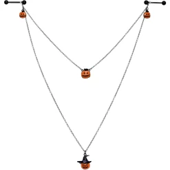 14 Gauge 9/16 Black Witchy Pumpkin Halloween Double Nipple Chain