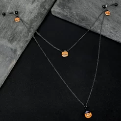 14 Gauge 9/16 Black Witchy Pumpkin Halloween Double Nipple Chain -Body Jewelry Store 75802.otherimage2