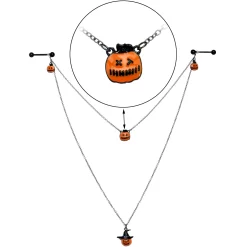 14 Gauge 9/16 Black Witchy Pumpkin Halloween Double Nipple Chain -Body Jewelry Store 75802.otherimage4