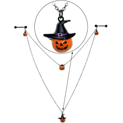 14 Gauge 9/16 Black Witchy Pumpkin Halloween Double Nipple Chain -Body Jewelry Store 75802.otherimage5