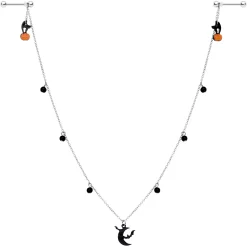 14 Gauge 9/16 Pumpkin Black Cat Moon Bats Dangle Halloween Nipple Chain