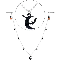 14 Gauge 9/16 Pumpkin Black Cat Moon Bats Dangle Halloween Nipple Chain -Body Jewelry Store 75803.otherimage3