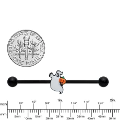 14 Gauge Black Halloween Pumpkin Ghost Industrial Barbell 38mm -Body Jewelry Store 75814.otherimage2
