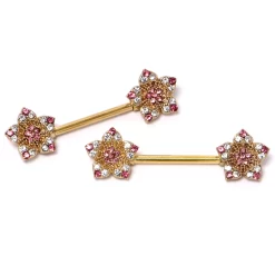 14 Gauge 9/16 Pink Gem Gold Tone Texture Star Barbell Nipple Ring Set 10 14 Gauge 9/16 Pink Gem Gold Tone Texture Star Barbell Nipple Ring Set -Body Jewelry Store 75839.otherimage2