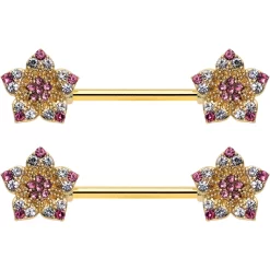 14 Gauge 9/16 Pink Gem Gold Tone Texture Star Barbell Nipple Ring Set 15 14 Gauge 9/16 Pink Gem Gold Tone Texture Star Barbell Nipple Ring Set -Body Jewelry Store 75839.otherimage7