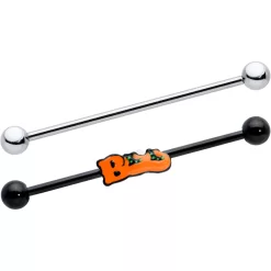 Gaby 14 Gauge Black Halloween Boo Glow In Dark Industrial Barbell Set Of 2