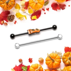 Gaby 14 Gauge Black Halloween Boo Glow In Dark Industrial Barbell Set Of 2 -Body Jewelry Store 75871.otherimage5