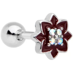 16 Gauge 1/4 Aurora Gem Poinsettia Flower Cartilage Tragus Earring
