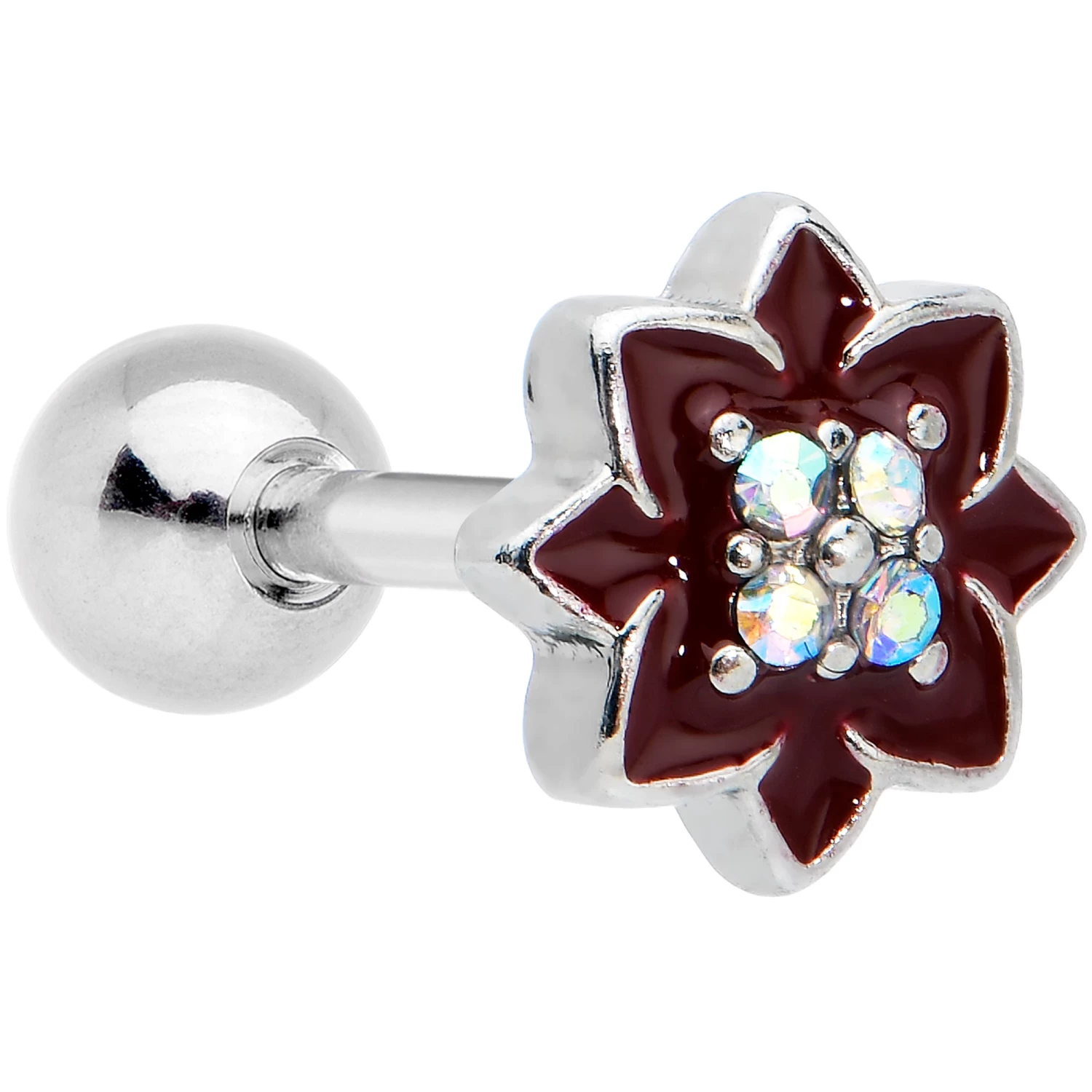 16 Gauge 1/4 Aurora Gem Poinsettia Flower Cartilage Tragus Earring 1 16 Gauge 1/4 Aurora Gem Poinsettia Flower Cartilage Tragus Earring