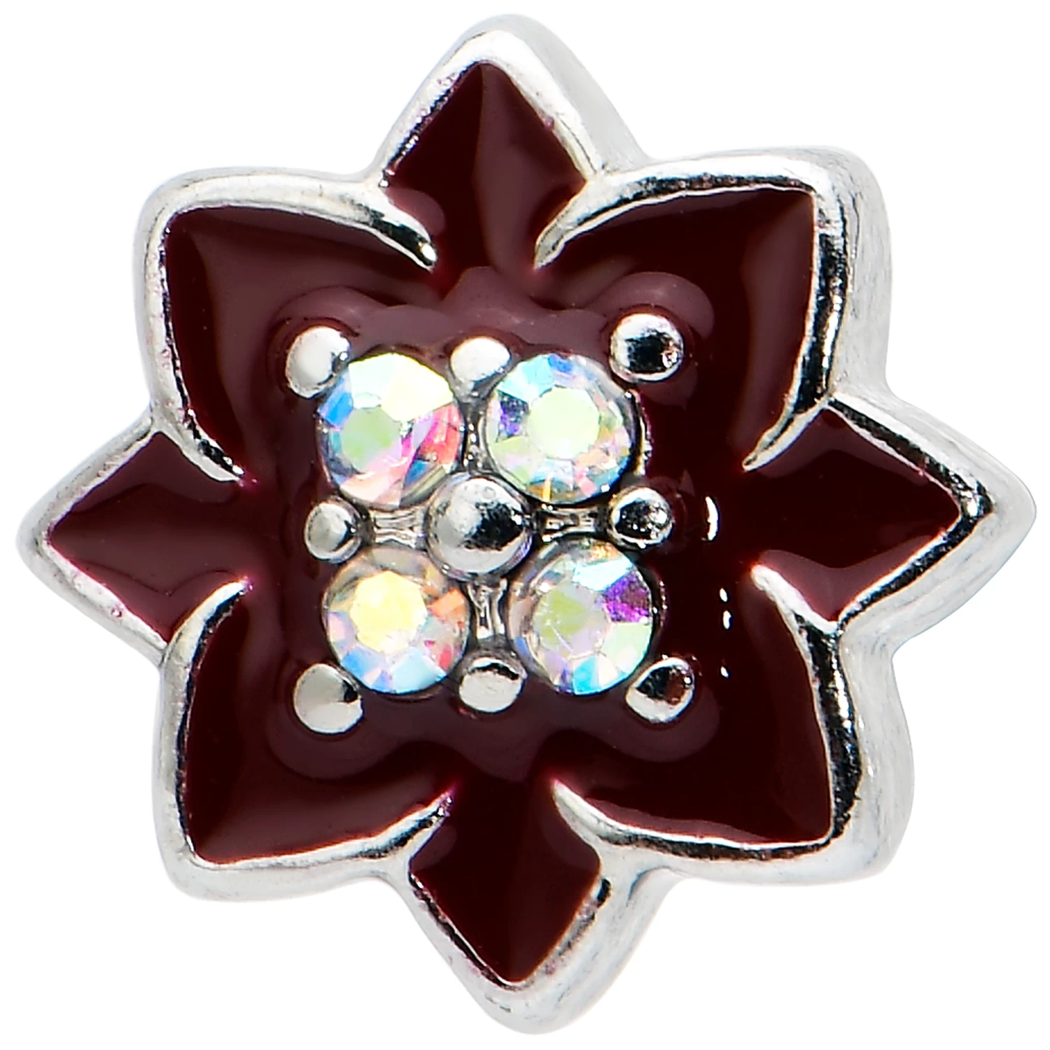 16 Gauge 1/4 Aurora Gem Poinsettia Flower Cartilage Tragus Earring 2 16 Gauge 1/4 Aurora Gem Poinsettia Flower Cartilage Tragus Earring - Image 2