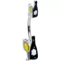 Champagne Bottle Flute Yellow Holiday Double Mount Belly Ring